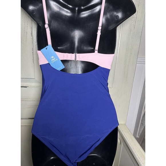 NWT Cupshe Womens One Piece Swimsuit Size XS 2 Tone Navy And Pink - Picture 3 of 8